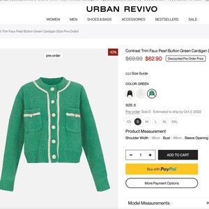 [NWT] urban revivo contrast trim faux pearl button green cardigan